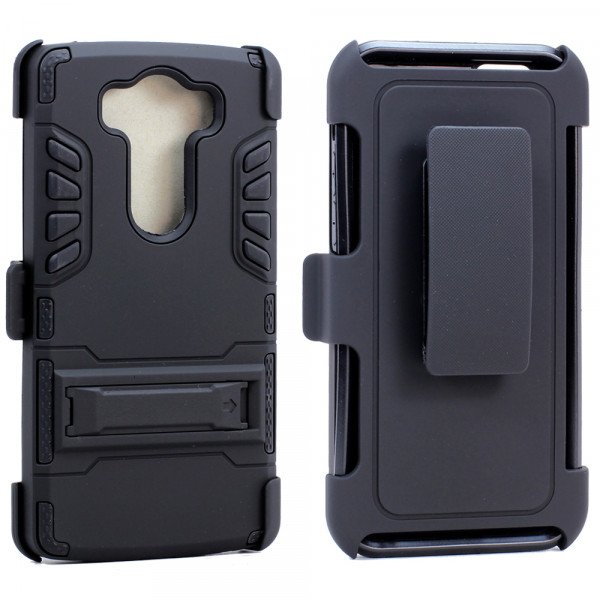 Wholesale LG V10 Hard Shield Holster Combo Belt Clip Case (Black)